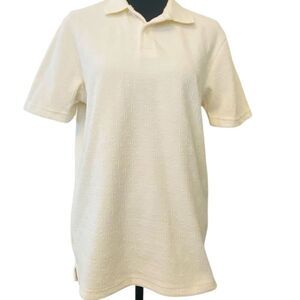 NWT Icono Regular Fit Textured Knit Short Sleeve Polo Shirt Off White Small